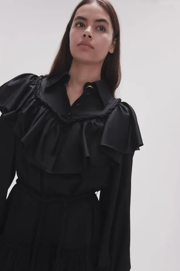 Aje Dahlia Flounce Mini Dress Black Women Dresses