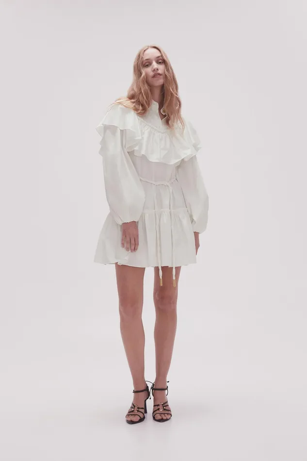Aje Dahlia Flounce Mini Dress Ivory Women Dresses