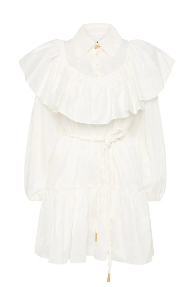Aje Dahlia Flounce Mini Dress Ivory Women Dresses