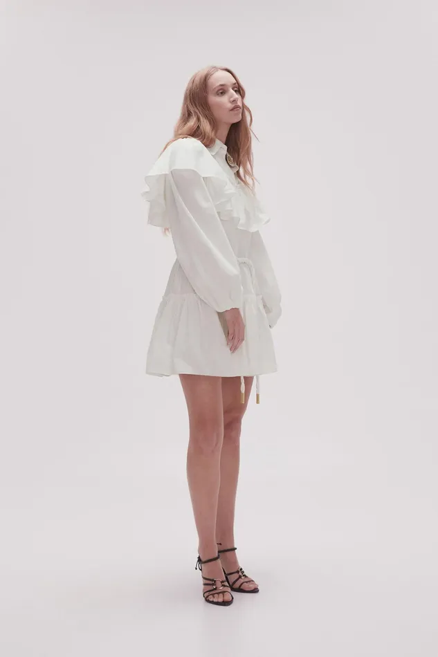 Aje Dahlia Flounce Mini Dress Ivory Women Dresses