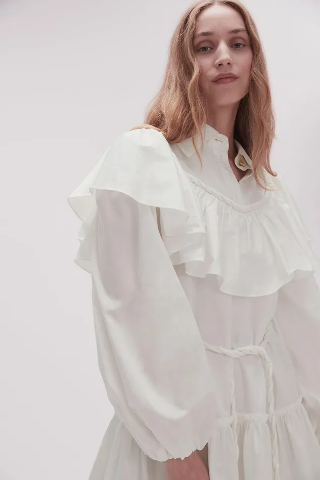 Aje Dahlia Flounce Mini Dress Ivory Women Dresses