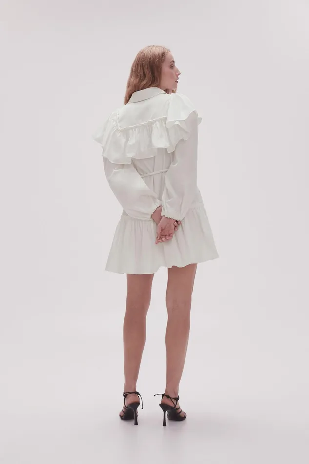 Aje Dahlia Flounce Mini Dress Ivory Women Dresses