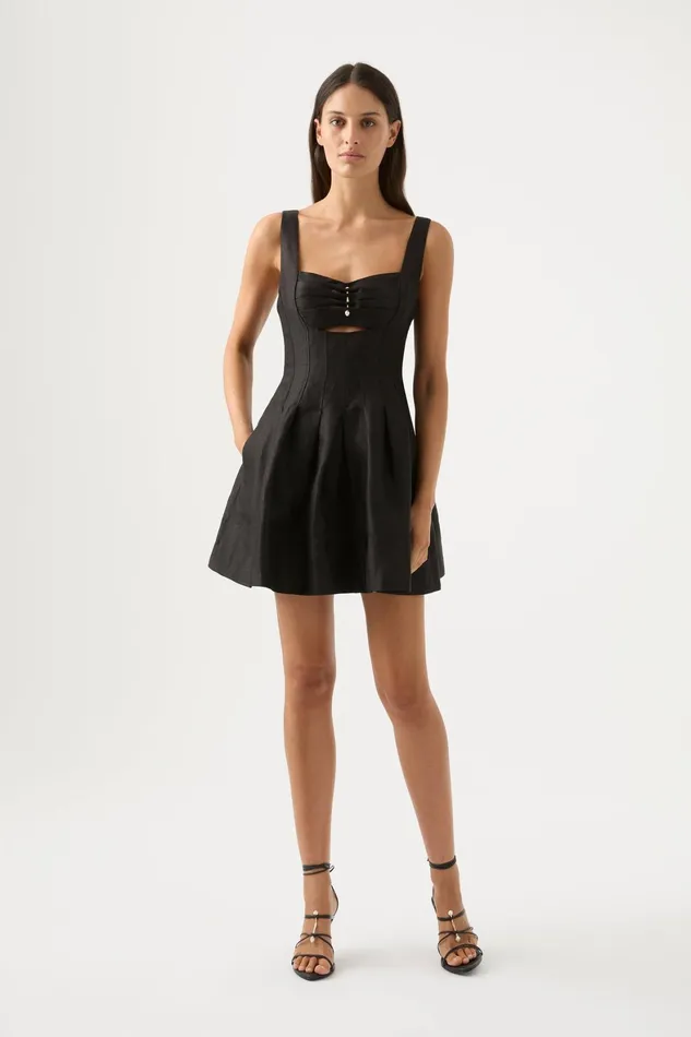 Aje Divinity Pearl Pin Mini Dress Black Women Dresses