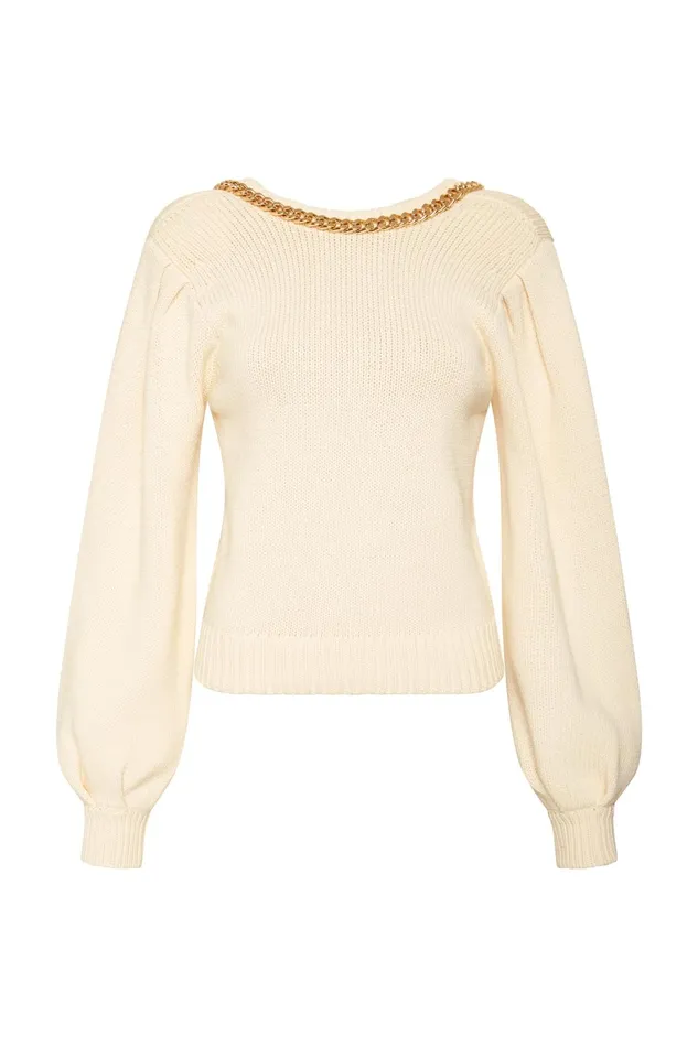 Aje Elle Chain Open Back Knit Jumper Ivory Women Knitwear and Jumpers