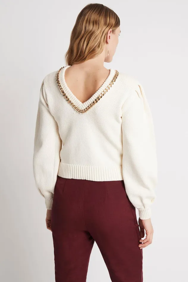 Aje Elle Chain Open Back Knit Jumper Ivory Women Knitwear and Jumpers