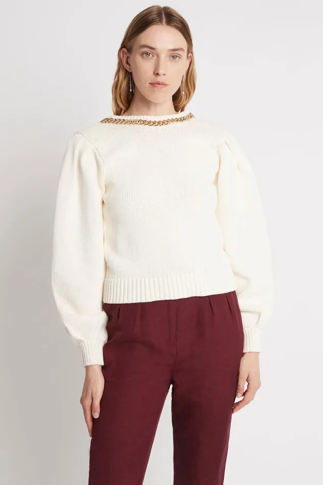 Aje Elle Chain Open Back Knit Jumper Ivory Women Knitwear and Jumpers