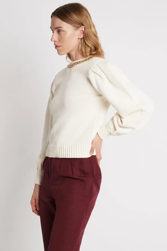 Aje Elle Chain Open Back Knit Jumper Ivory Women Knitwear and Jumpers