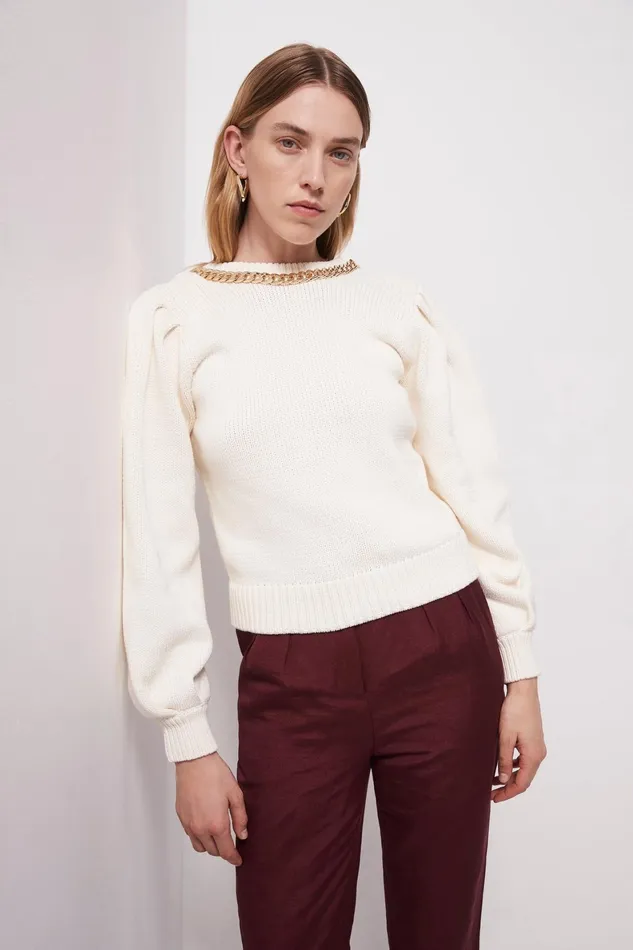 Aje Elle Chain Open Back Knit Jumper Ivory Women Knitwear and Jumpers