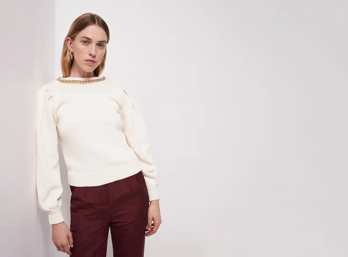 Aje Elle Chain Open Back Knit Jumper Ivory Women Knitwear and Jumpers