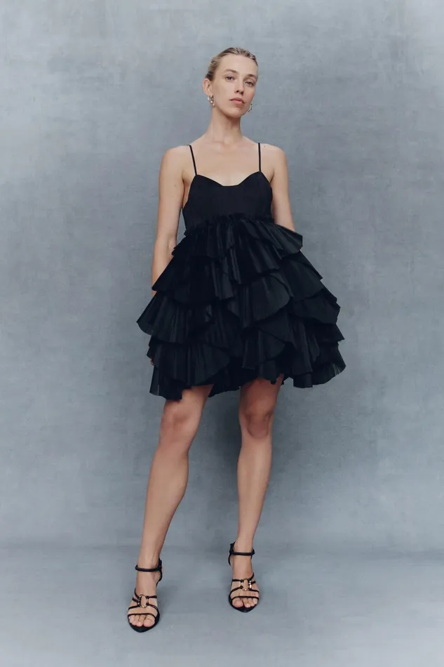 Aje Elsie Pleat Mini Dress Black Women Dresses