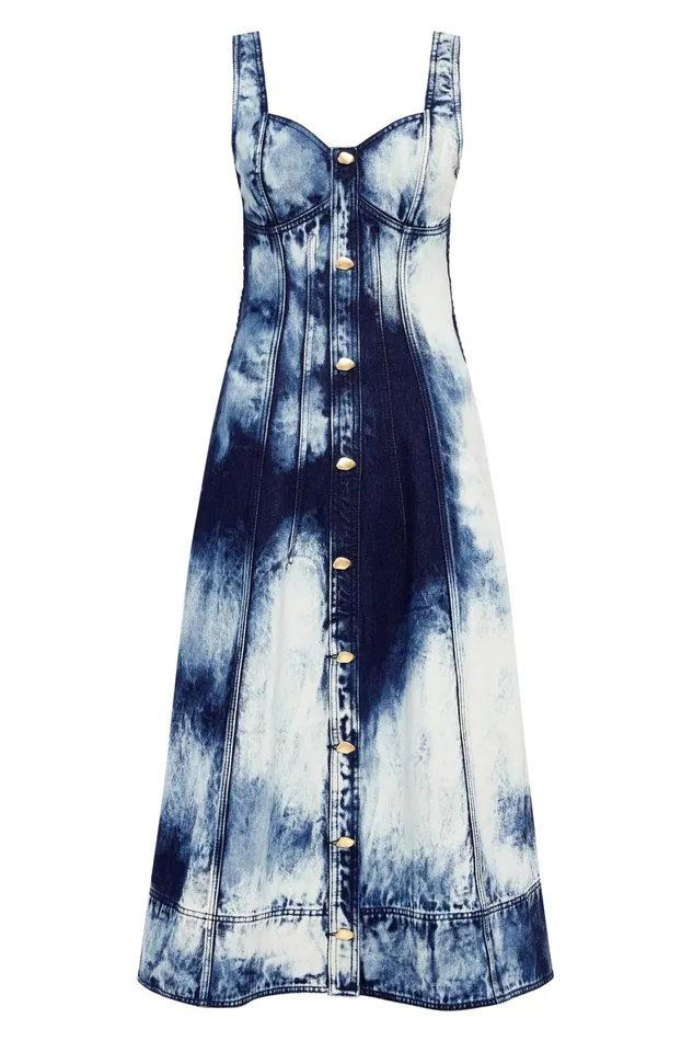 Aje Enigma Denim Midi Dress Tie Dye Indigo Women Denim