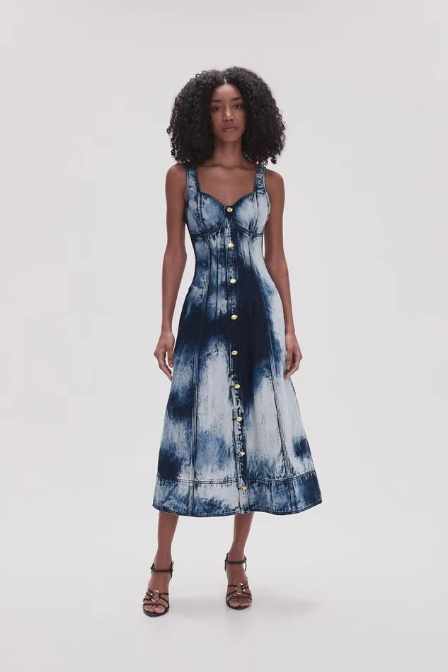 Aje Enigma Denim Midi Dress Tie Dye Indigo Women Denim