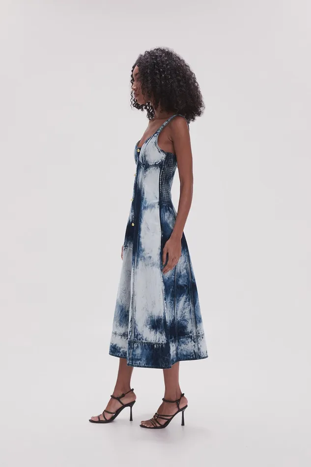 Aje Enigma Denim Midi Dress Tie Dye Indigo Women Denim