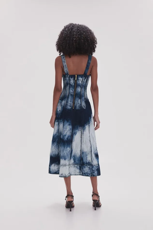 Aje Enigma Denim Midi Dress Tie Dye Indigo Women Denim