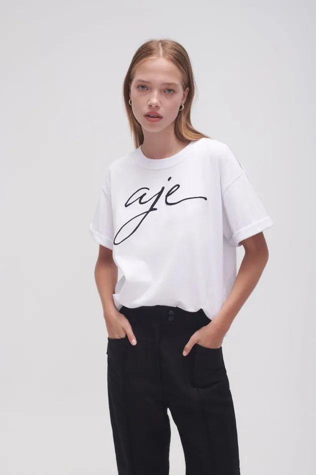 Aje Enya Embellished Slim Tee Whiteblack Women Tees
