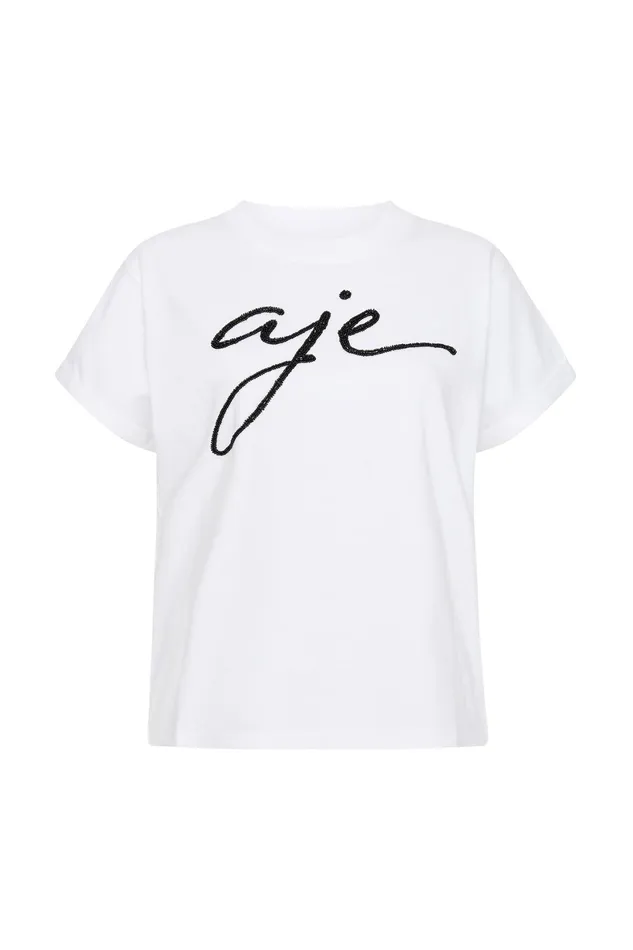 Aje Enya Embellished Slim Tee Whiteblack Women Tees