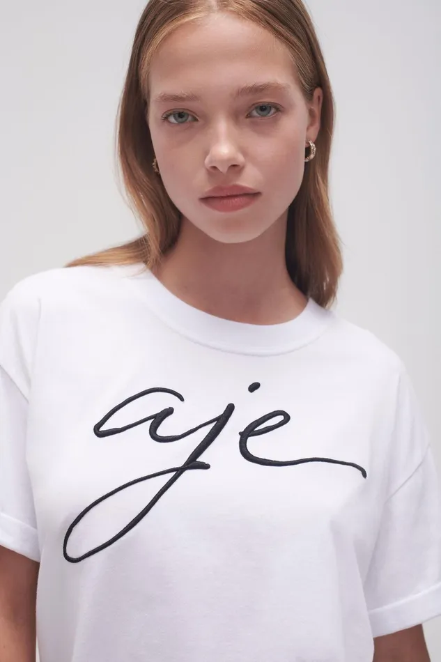 Aje Enya Embellished Slim Tee Whiteblack Women Tees