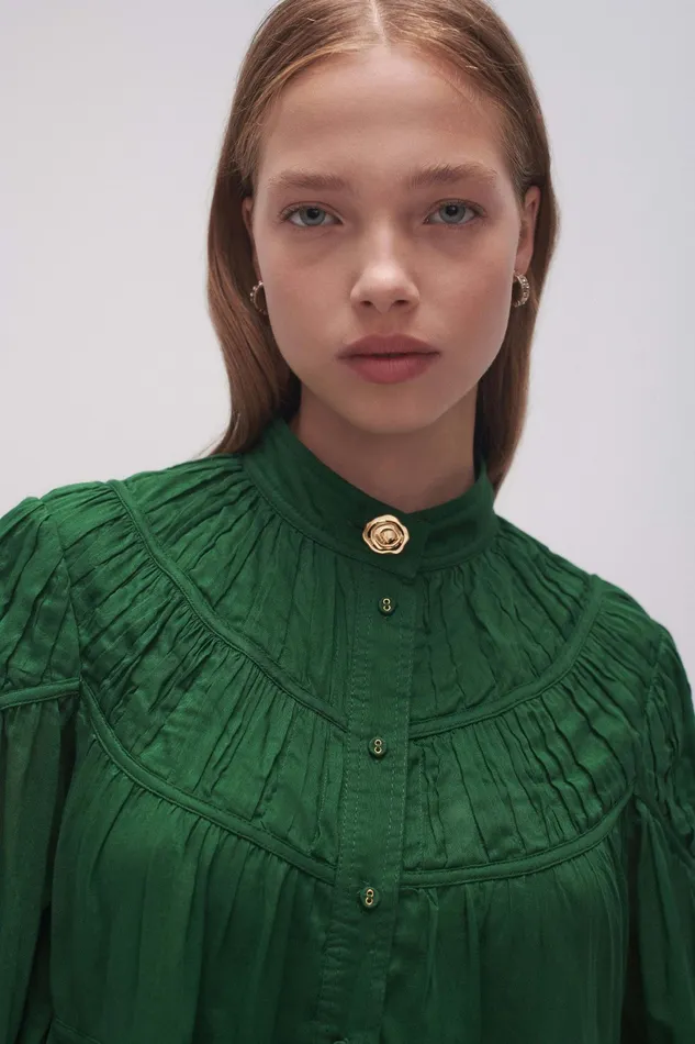Aje Erika Ruched Tier Mini Dress Forest Green Women Dresses