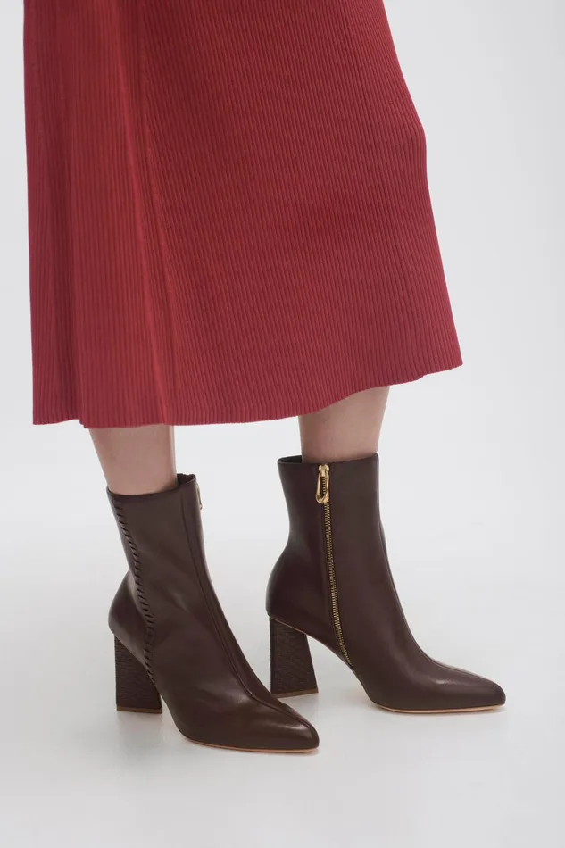 Aje Ether Whipstitch Short Boot Mahogany Red Women Shoes