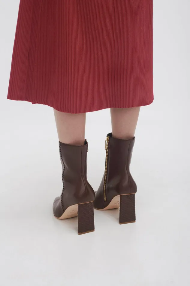 Aje Ether Whipstitch Short Boot Mahogany Red Women Shoes
