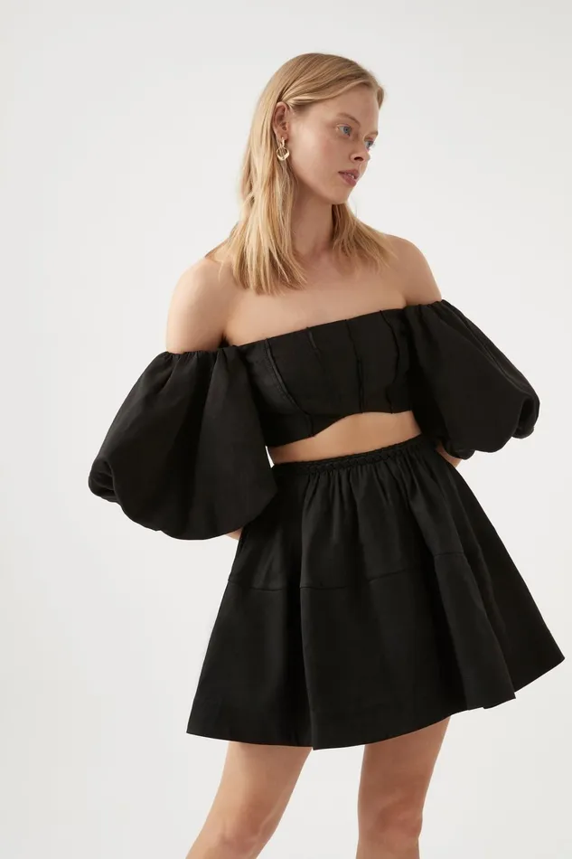 Aje Eugenie Off Shoulder Crop Top Black Women Tops