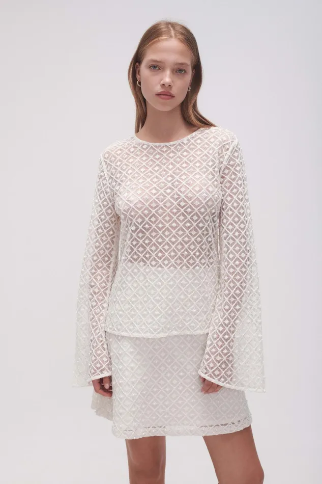 Aje Freya Diamond Pearl Top Ivory Women Tops