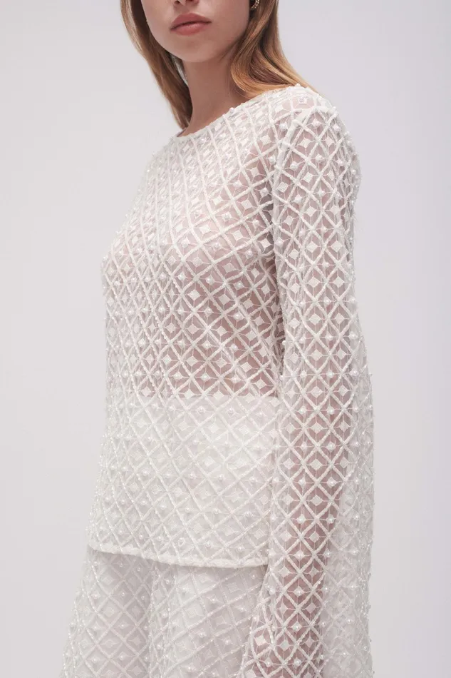 Aje Freya Diamond Pearl Top Ivory Women Tops