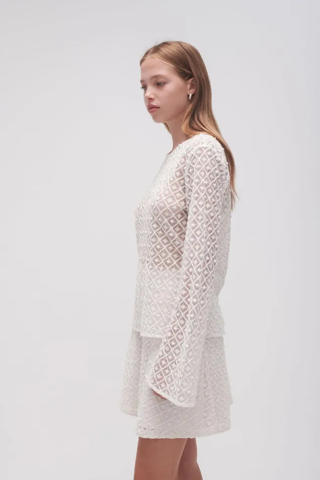 Aje Freya Diamond Pearl Top Ivory Women Tops