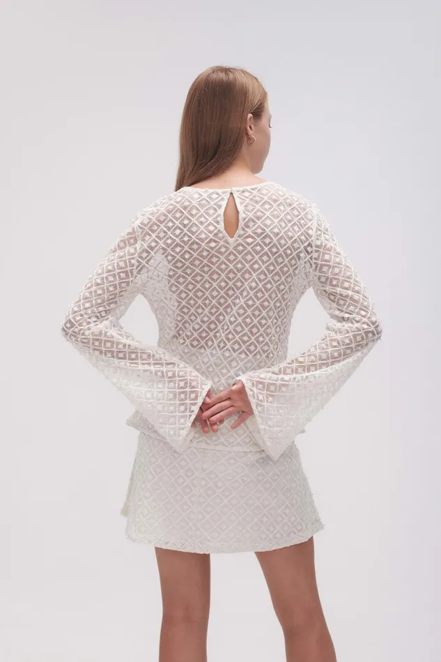 Aje Freya Diamond Pearl Top Ivory Women Tops