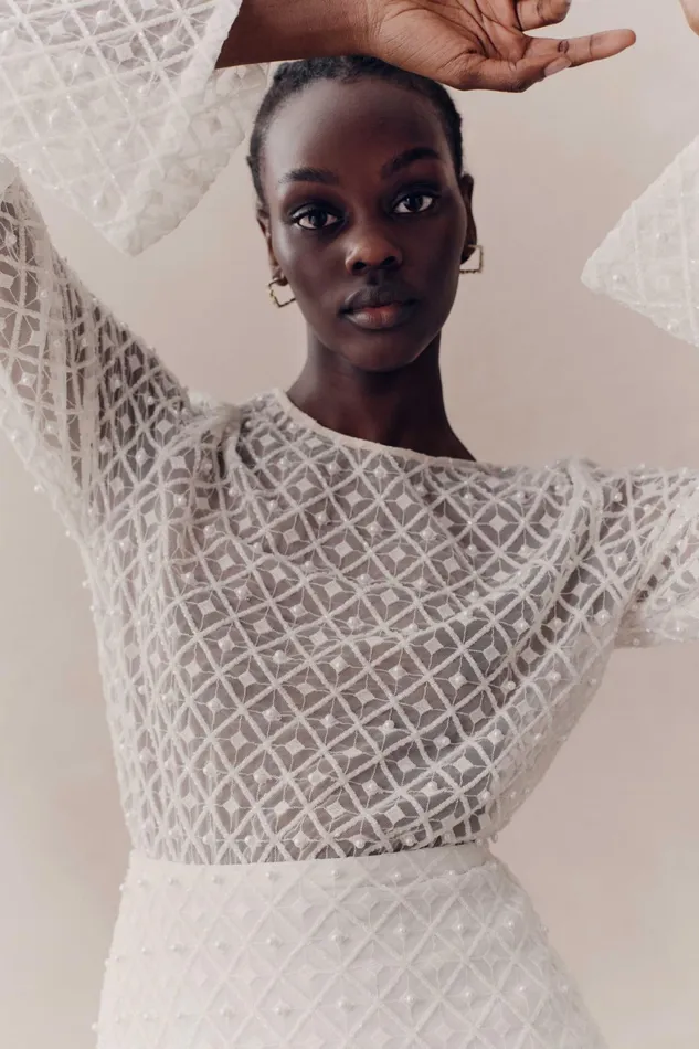 Aje Freya Diamond Pearl Top Ivory Women Tops
