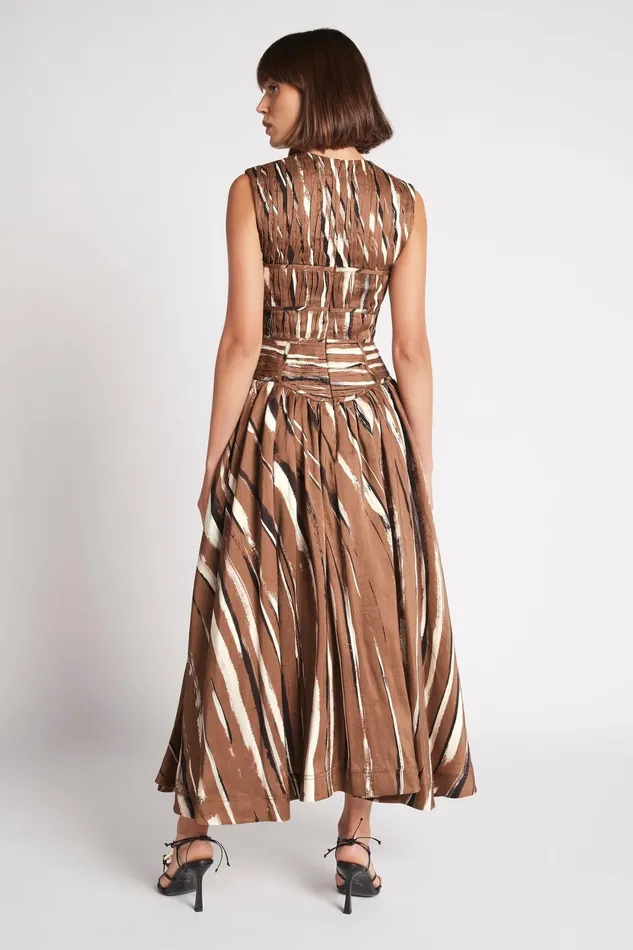 Aje Gabrielle Midi Dress Neutral Stripe Print Women Dresses