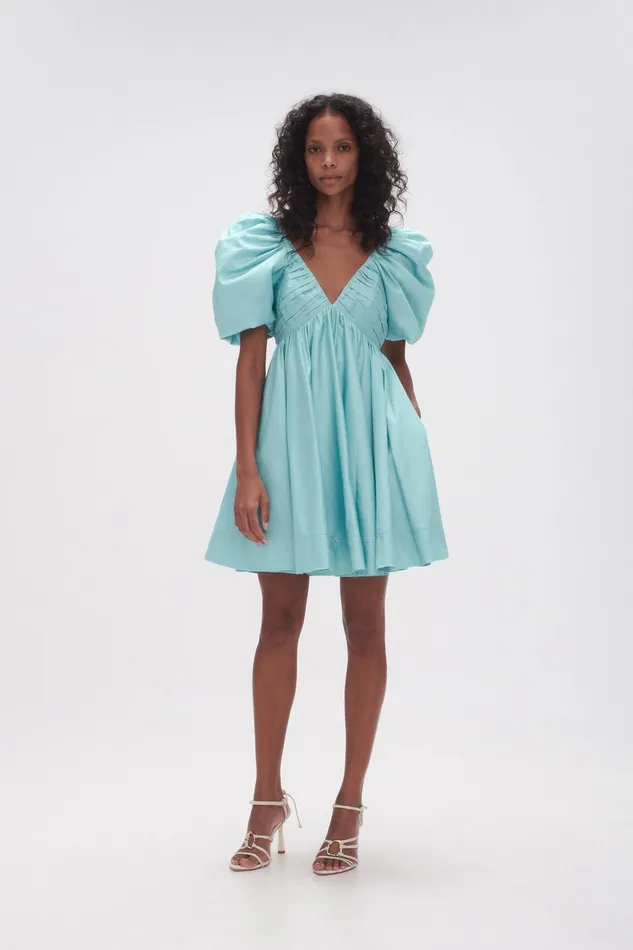Aje Gabrielle Plunge Mini Dress Spearmint Blue Women Dresses