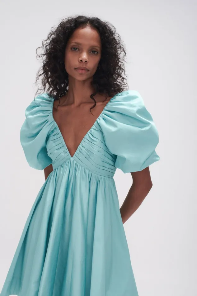 Aje Gabrielle Plunge Mini Dress Spearmint Blue Women Dresses