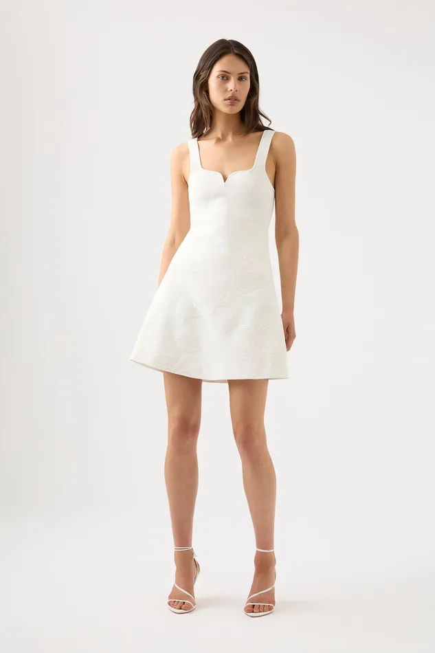 Aje Helena Knit Mini Dress Ivory Women Dresses