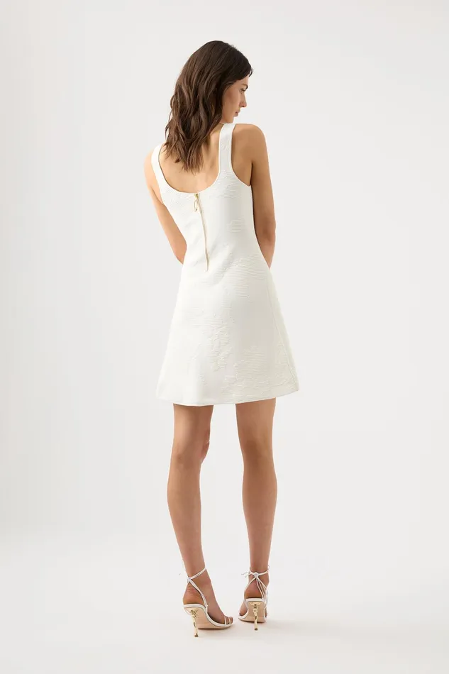 Aje Helena Knit Mini Dress Ivory Women Dresses