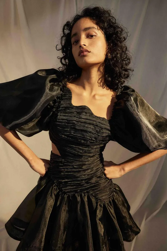 Aje Joan Puff Sleeve Mini Dress Black Women Dresses