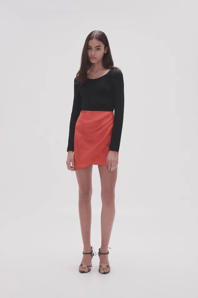 Aje Kinship Draped Mini Skirt Scarlet Red Women Skirts