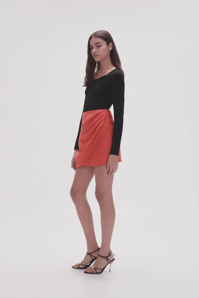 Aje Kinship Draped Mini Skirt Scarlet Red Women Skirts