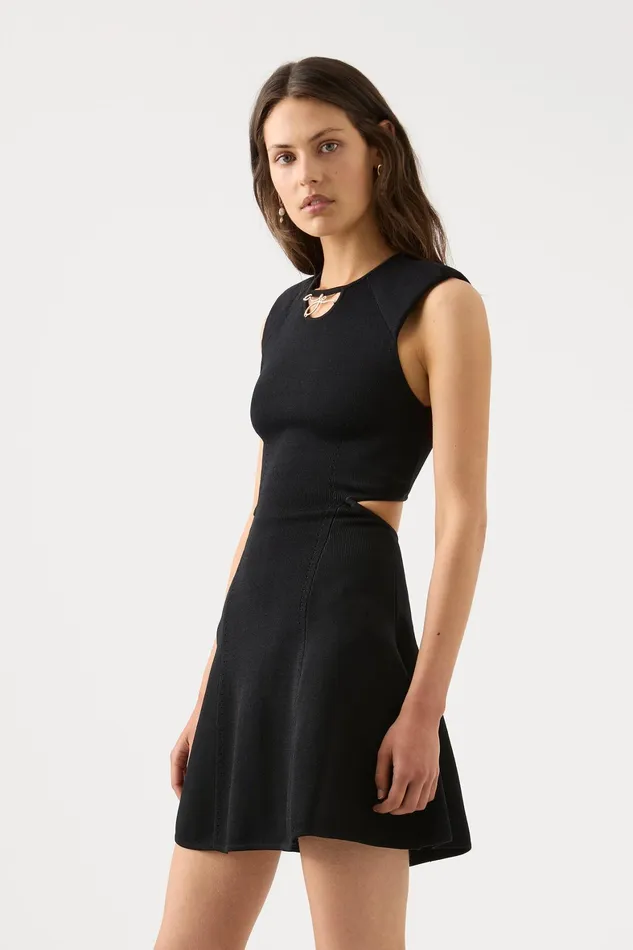 Aje Lena Cut Out Knit Mini Dress Black Women Dresses