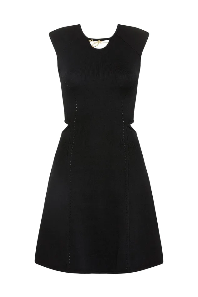 Aje Lena Cut Out Knit Mini Dress Black Women Dresses