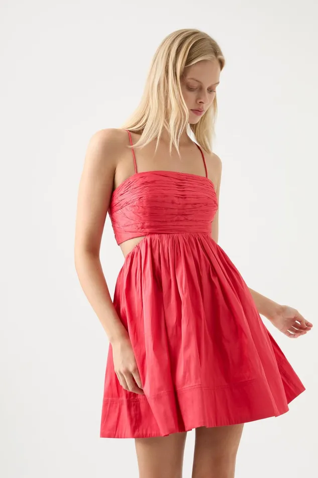 Aje Liza Ruched Baby Doll Dress Rouge Pink Women Dresses