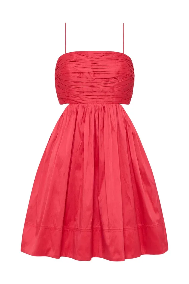 Aje Liza Ruched Baby Doll Dress Rouge Pink Women Dresses