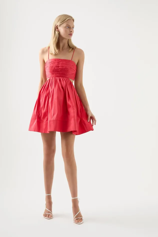 Aje Liza Ruched Baby Doll Dress Rouge Pink Women Dresses