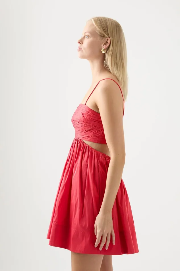 Aje Liza Ruched Baby Doll Dress Rouge Pink Women Dresses