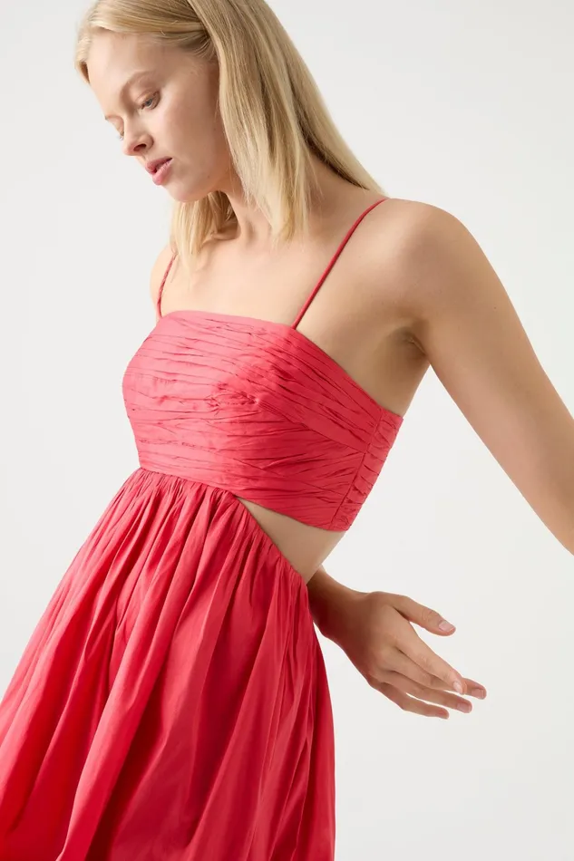 Aje Liza Ruched Baby Doll Dress Rouge Pink Women Dresses