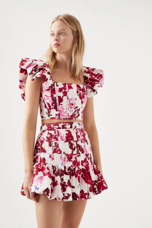 Aje Margot Bubble Sleeve Top Roses Of Provence Print Women Tops