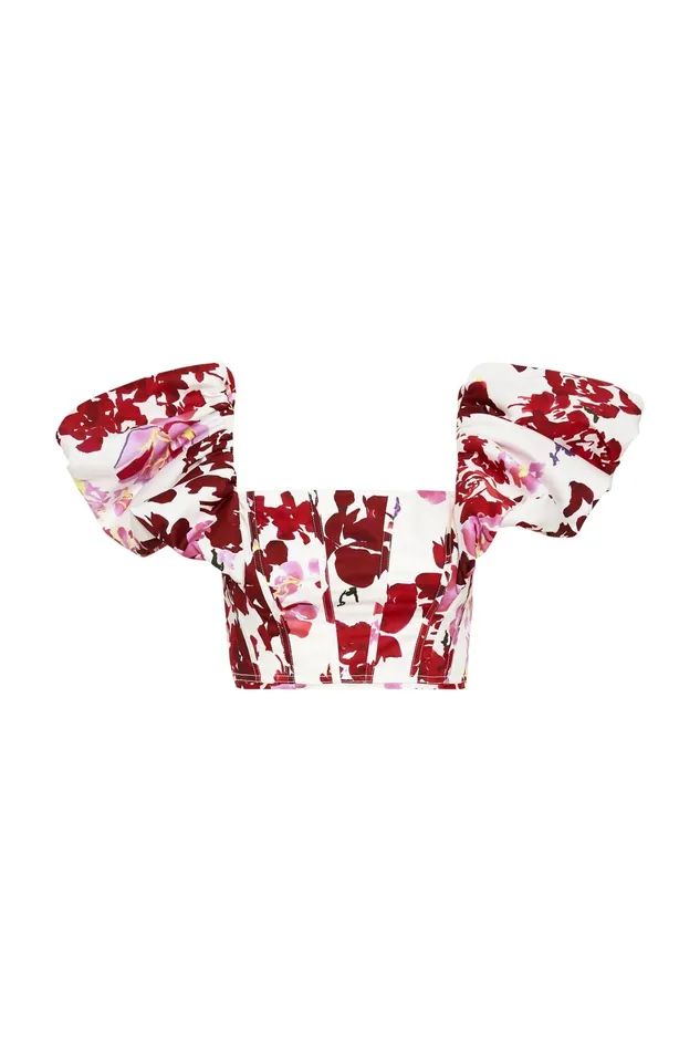 Aje Margot Bubble Sleeve Top Roses Of Provence Print Women Tops