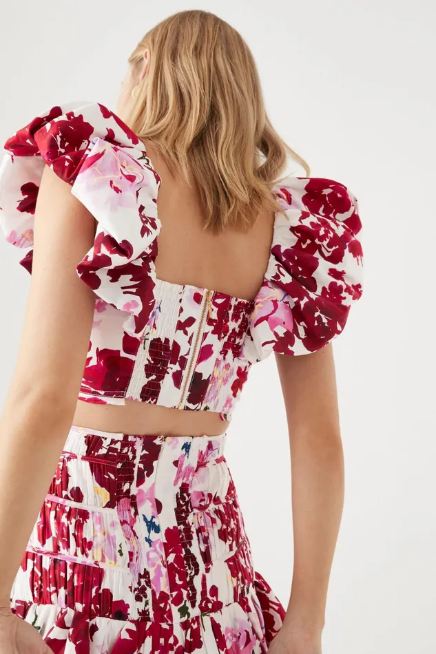 Aje Margot Bubble Sleeve Top Roses Of Provence Print Women Tops
