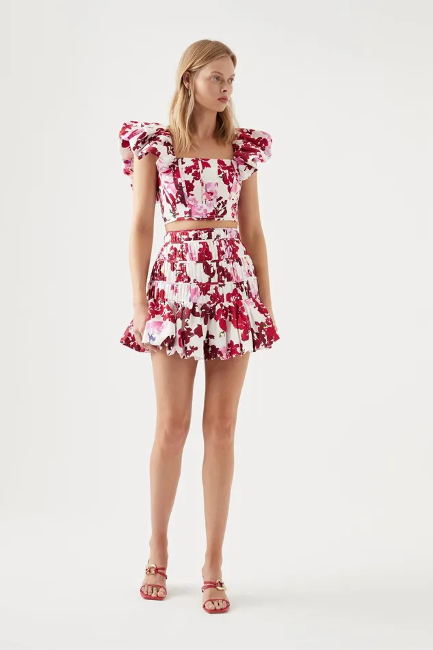Aje Margot Bubble Sleeve Top Roses Of Provence Print Women Tops