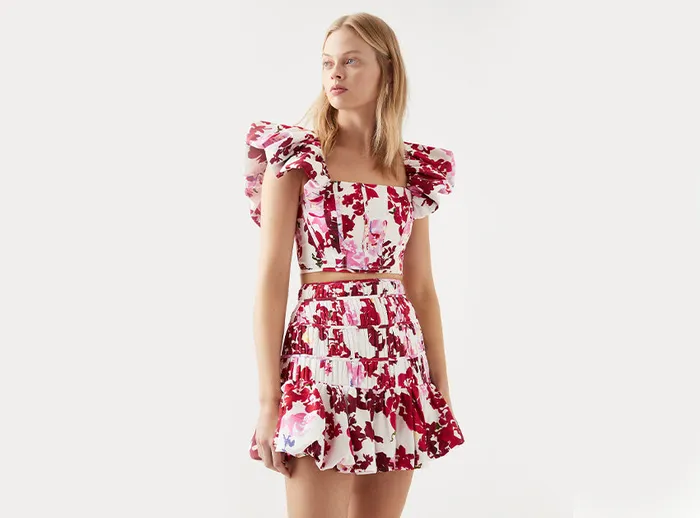 Aje Margot Bubble Sleeve Top Roses Of Provence Print Women Tops